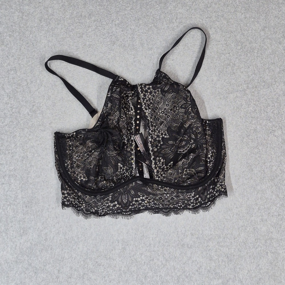 Victoria's Secret Women Bra 36D Black Floral Very Sexy Plunge Underwired Lace